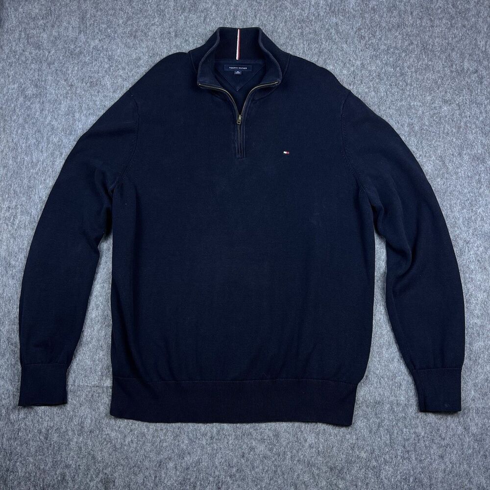 Tommy Hilfiger Men's Quarter-Zip Pullover Sweater Mock Neck Navy Blue Size XL
